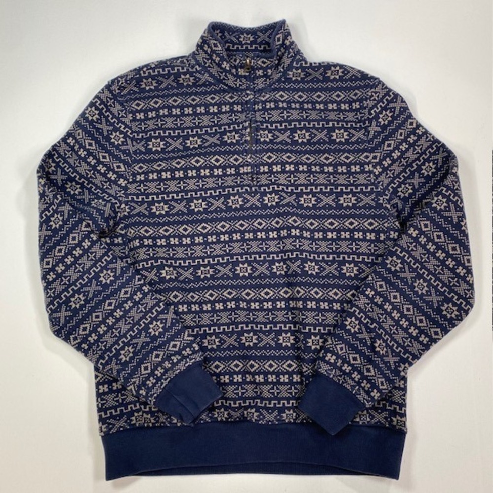 J Crew Knit Goods Fair Isle Nordic Pattern Quarter Zip Pullover Sweatshirt Men M